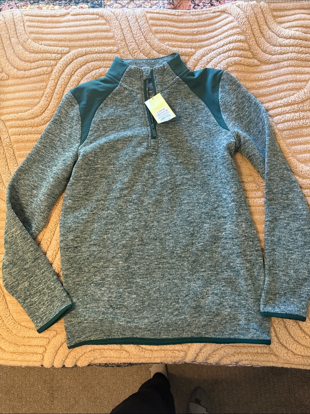 NWT All In Motion Kids Boys Sweater Fleece 1/4 Zip Heathered Green L 12/14